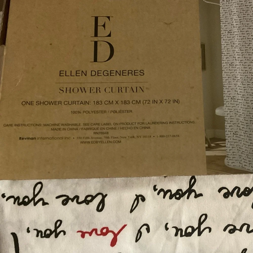 Ellen DeGeneres White and Black I L❤️VE YOU…Shower Curtain💌